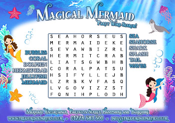 Mermaid Birthday Party Free Printable Wordsearch Activity
