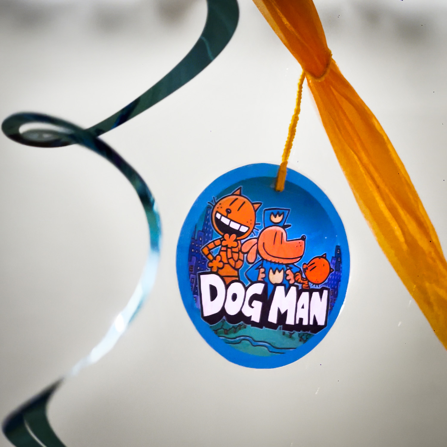 Dog Man party hanging decoration with Petey and Dog Man characters used by Treasure Box Parties in Ascot