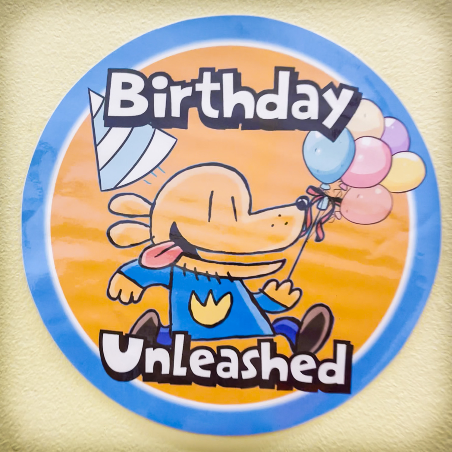 Dog Man “Birthday Unleashed” party decoration used at a children’s party in Sunningdale