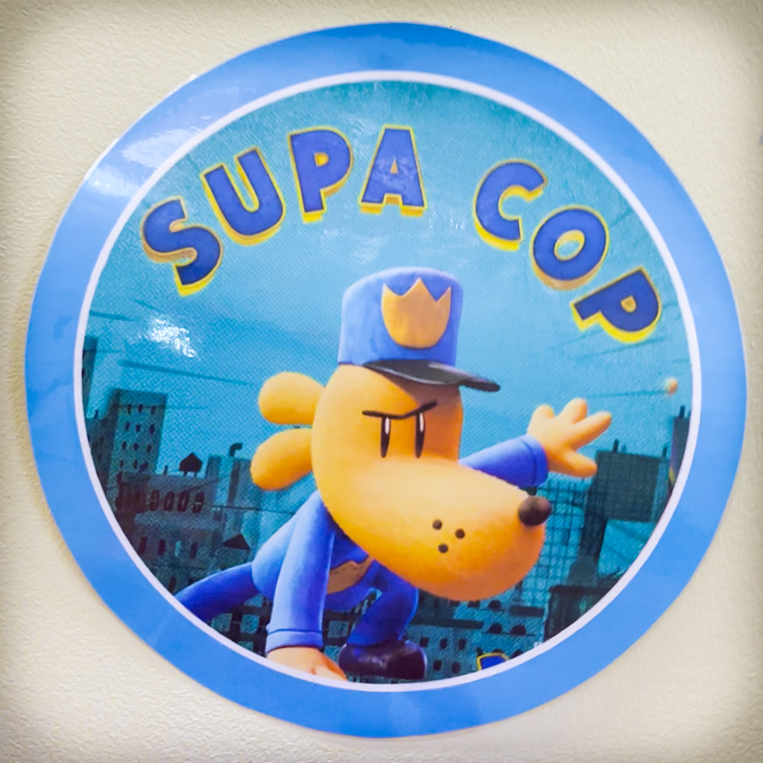 Supa Cop Dog Man decoration at a children’s birthday party in Windlesham