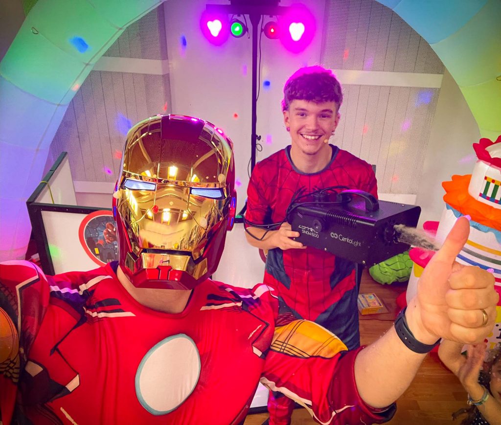 Iron Man and Spider-Man entertainers bringing superhero fun to a children’s party in Farnborough near Aldershot and Fleet