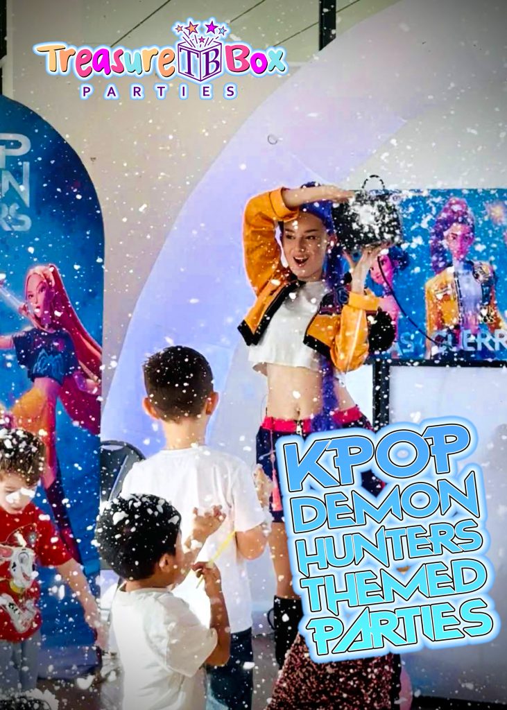 kpop-demon-hunters-party-foam-machine-bracknell-berkshire - Childrens Party Entertainers | Surrey Hampshire and Berkshire | Treasure Box Parties Children enjoying Foam Party Fun at a KPOP Demon Hunters themed birthday party in Bracknell Berkshire