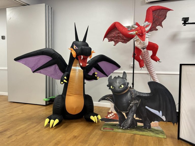Dragon inflatables including a black night fury style dragon